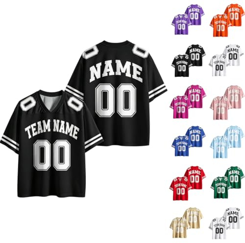 Piszzac American Football Trikot Personalisiert mit Name Nummer | Atmungsaktiv leicht schnelltrocknend, Kurzarm Sport T-Shirt, für Herren Damen Jugend Kinder, Teamname Logo, Rugby Uniform