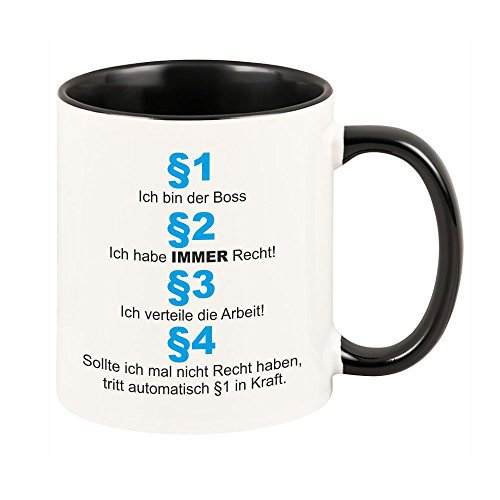 4you Design Tasse Ich Bin der Boss Schwarze Tasse Geburtstag ausgefallen originell Kaffeepott Frühstückstasse