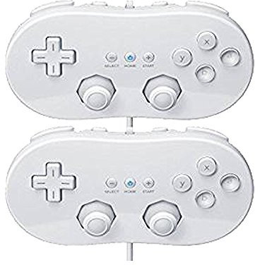 Poulep Lot de 2 manettes filaires rétro classiques pour Wii (blanc et blanc)