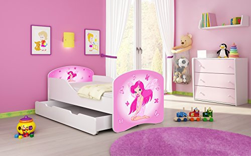 Letto per bambino Cameretta per bambino con materasso Cassetto ACMA I (07 La fata rosa, 180x80 + Cassetto)