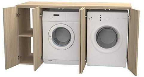 VE.CA.s.r.l. Armario de lavandería con Riga 175 cm Puertas de Madera, Cubierta para Lavadora/Secadora, baño (Rock Oak)