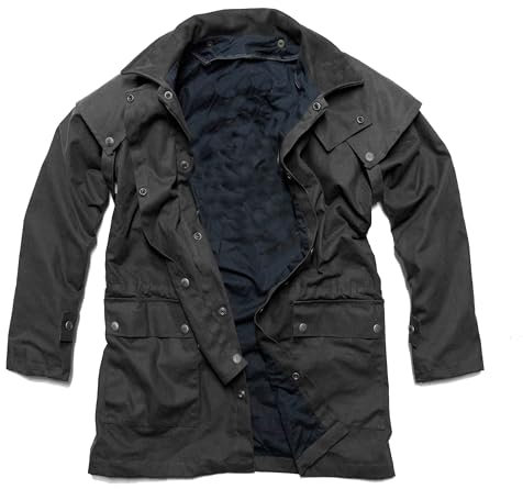 KAKADU Outdoor Wachsjacke gefüttert mit herausnehmbaren Innenfutter Regenjacke Regenmantel lang atmungsaktiv schwarz und braun Reiten Wandern Jagd Motorrad große Größen für Herren und Damen