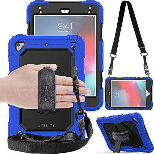 TECHGEAR Utility Case for iPad Mini 5th Gen 2019 / iPad Mini 4 - Ultra High Protection Shockproof Hard Case with 360 Degree Rotating Stand, Shoulder Strap and Grip - Blue