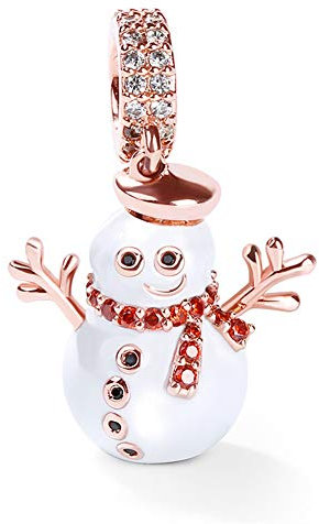 GNOCE Weihnachten Schneemann Charm Bead S925 Sterling Silber Begleiten Sie 18K Rose Gold Überzogener Charm Bead für Armband Halskette Weihnachts Schmuck Geschenk Tochter und Kinder