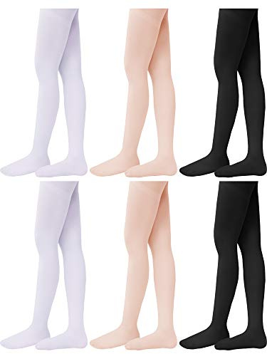 Syhood 6 Pairs Girls Footed Ballet Tights, Nude, White,Black, 4-6 Years
