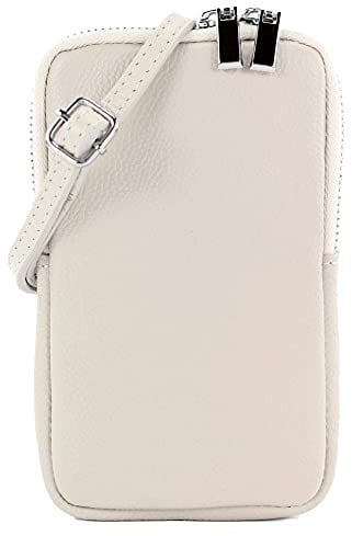 modamoda de T197 Damen Leder Handytasche 6,7 Zoll Umhängetasche handmade in Italy, Farbe:Creme