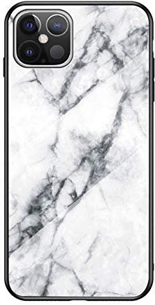 BaiFu Funda para Apple iPhone 12 Pro MAX Marmol Case Tapa Trasera de Cristal Templado con TPU Edge Carcasa para Apple iPhone 12 Pro MAX (Blanco)