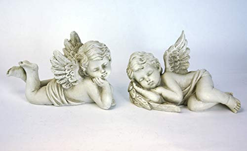 GeKi Trend 2er Set Engel Figuren liegend 22 cm L Dekofigur Traumengel Liebe Gartendeko frostfest