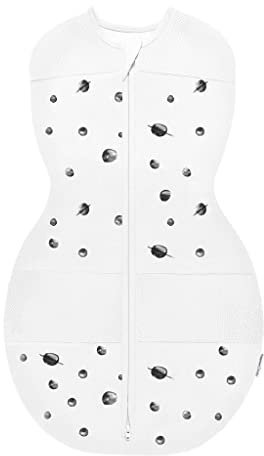 happiest baby Sleepea Pucksack 5-Sekunden-Wickeltuch, 100% Bio-Baumwolle, von Ärzten entworfen fördert gesunde Hüftentwicklung, verhindert versehentliches Kratzen des Gesichts (Planeten Elfenbein, S)