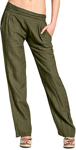 Caspar KHS020 Damen Casual Leinen Hose, Farbe:Khaki, Größe:S - DE36 UK8 IT40 ES38 US6