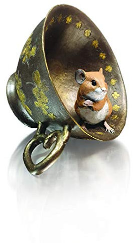 Richard Cooper Studio Cold Cast Bronze Mouse in Tea Cup Four Leaf Clover - Hand Painted by Michael Simpson