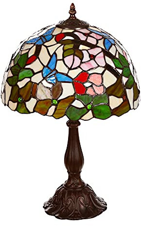 Birendy Lampe im Mosaik-Stil 12 Zoll Libelle, Schmetterling edel, Rose Dekorationslampe, Jugendstil, Glaslampe, Leuchte,Tischlampe, Tischleuchte (Tiff-179-Bunt)
