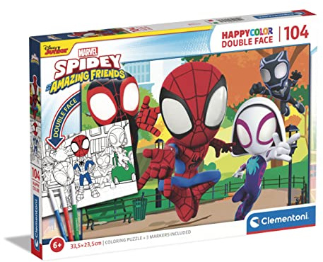 Clementoni - 25727 - Happy Color Double Face Marvel Spidey Amazing Friends - Puzzle Mit 104 Teile - Puzzle Für Kinder Ab 6 Jahren, Made In Italy