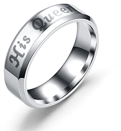 Stfery Edelstahl Ring Damen Breit 6MM Her King King Queen Finger Rings Women Silber Statement Ring zum Valentinstag, 54 (17.2)
