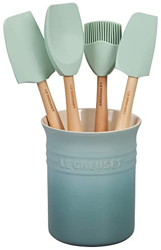 Le Creuset Silicone Craft Series Set d'ustensiles avec pot en grès 5 pièces, sel de mer