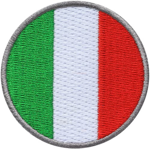 2 x Italien rund gestickt 52 mm/Flagge Fahne Wappen Land/Patch Patches Abzeichen Aufbügler Aufnäher Flicken Bügel-Flicken Applikation zum Aufbügeln Aufnähen auf Kleidung Rucksack
