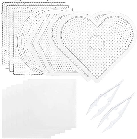 Dedoot Perlen-Stecktafeln, 18 Stück, 5 mm, transparentes Kunststoff-Perlen-Design, quadratische Bretter (10 Bretter + 6 Bügelpapier + 2 Perlenpinzette) für Kinder DIY Bastelperlen