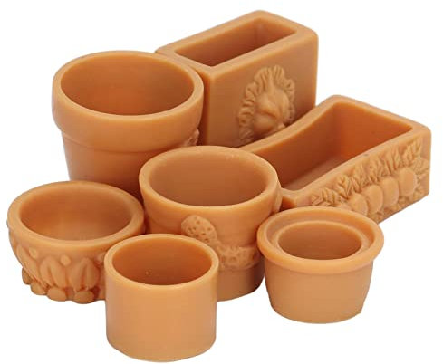 SPYMINNPOO 7 Pcs Dollhouse Flower Pot,Resin Exquisite Miniature Simulation Flower Pot Mini Plant Model for DIY 1/12 Doll House Decoration Children'S Toys Simulated Furniture
