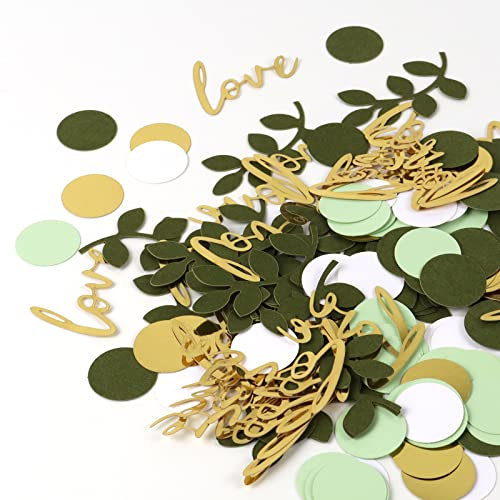 IOPJLK Konfetti 400 Stück, Tischdeko Geburtstag in Form von Salbei, Grün Konfetti Geburtstag, Gold Konfetti Hochzeit, Streudeko Hochzeit, Konfetti Grün Gold für Dekorativer Tisch