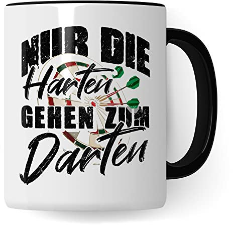 Dartspiel Tasse Geschenkidee Dart Kaffeetasse Humor Witz Geschenk für Dartspieler Kaffeebecher Darts Becher (Weiß & Schwarz)