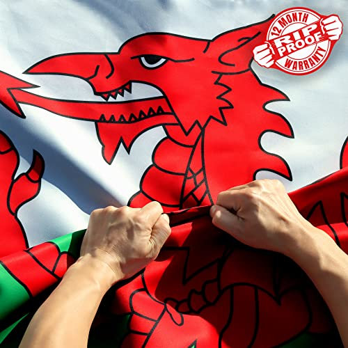 Anley Reißfeste, doppelseitige, 3-lagige Wales-Flagge, 90 x 150 cm, Leinwand-Kopf und knitterarm, die stärkste langlebigste walisische Nationalflagge, 90 x 150 cm
