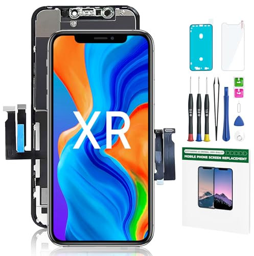 YOXINTA iPhone XR Display 6.1'', iPhone XR LCD Bildschirm Ersatz Digitizer Assembly, 3D Touch, Face ID, Kleber, Bildschirmschutz, Reparaturwerkzeug, Kompatibel mit Modell A1984, A2105, A2106, A2108