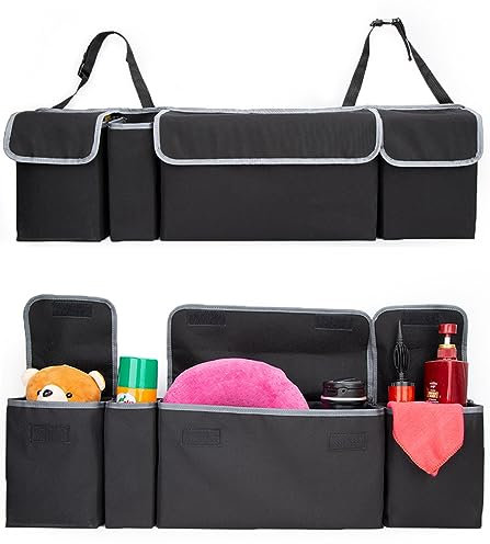 Organizador Maletero Coche,Trasero Almacenamiento Bolsa Para Coche,Organizador de Maletero, Organizadores Para Coche Niños, Correa Ajustable y Cinta de Fijación,Adecuado para SUV MVP