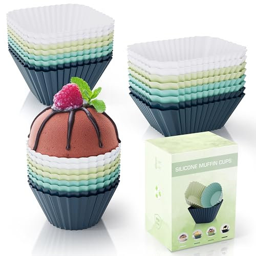 Muffinform Silikon Wiederverwendbare Silikon Muffinförmchen-24 Stück BPA-Frei Silikon Backformen Muffin-Formen,Rechteck, Quadrat, Kreis Cupcake Formen für Kuchen,Eincreme und Pudding