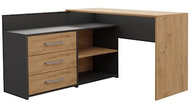 VBChome Schreibtisch 120 x 50 x 76 cm Eiche Artisan - Antrazit Eckschreibtisch mit 3 Schubladen und 2 Fächer Computer-Schreibtisch Bürotisch Computertisch Arbeitstisch PC-Tisch Laptoptisch