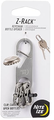 Nite Ize Z-Rack Keychain Bottle Opener - Small Stainless-Steel Keychain - Carabiner with Bottle Opener - Keychain Bottle Opener with Three MicroLink Mini Carabiners