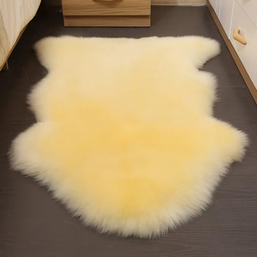 XHCTNN Echter Schaffell Teppich Groß - Echte NeuseeläNdische Schaffell Teppiche Wollfell Bodenmatte - LuxuriöSer Schaffell Sitz Stuhlbezug Sofamatten füR Schlafzimmer und Wohnzimmer(Beige,70 * 200cm)