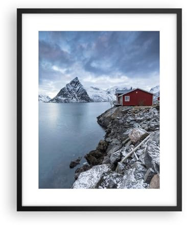 Poster Schwarzrahmen Deko 40x50cm Norwegen Fjorde Hütte Wandposter Art Prints Wanddeko Bild Wand Kunstdruck Wandbilder Dekoration Wohnzimmer Schlafzimmer Küche Modern Wall Art Decor - P2BPA40x50-6051
