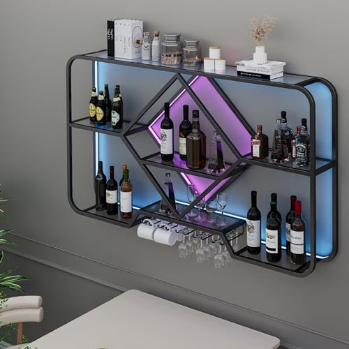 Cave a Vin Porte Bouteille Mural Range Bouteille Vin Meuble Bar Casier Rangement Bouteille de Vin de Cuisine avec Porte Verres Suspendu Support De Rangement Pour Étagère Murale de Salle à Manger ( Col