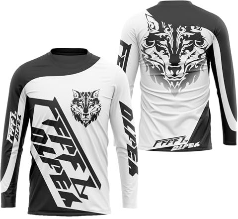 FFFF & OLFEH Herren Motocross Trikot Jersey,Radfahren Jersey Herren Mountainbike Langarm MTB T-Shirt,Shirt Downhill Fahrrad Jersey Schnelltrocknend (Weiß,L)