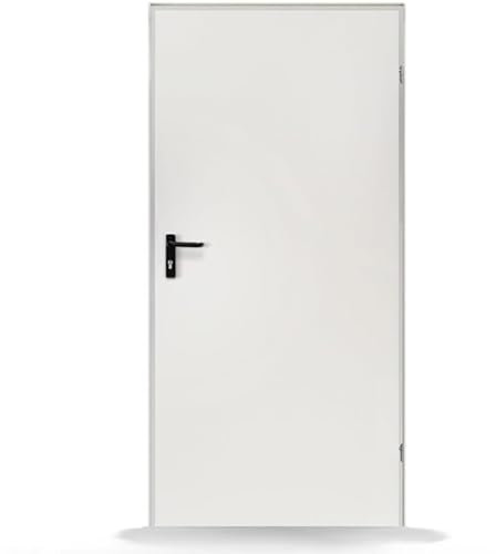 FENSTERVERSAND - Nebeneingangstür nach außen öffnend Stahl, Eingangstür, Nebeneingangstür weiß, Kellertür, Haustüren Eingangstüren, BxH: 995x2010 mm DIN rechts, Türklinke innen, außen
