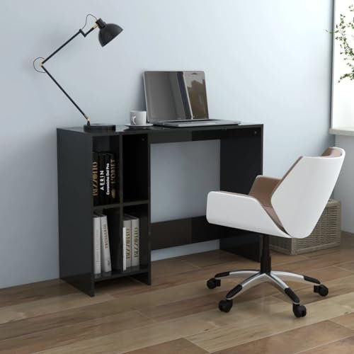 MNISDFL Gaming Schreibtisch Computertisch Gaming Tisch Computertisch Hochglanz-Schwarz 102,5x35x75 cm Holzwerkstoff