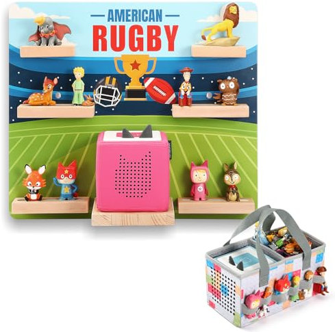 OUKNAK Magnetisches Toniebox Regal, Schwimmendes Regal für Toniebox, Wandhalterung Holzregal mit Tragetasche Kompatibel mit Tonie Audio Player Figuren Charakter für Kinderbabyzimmer (Rugby)
