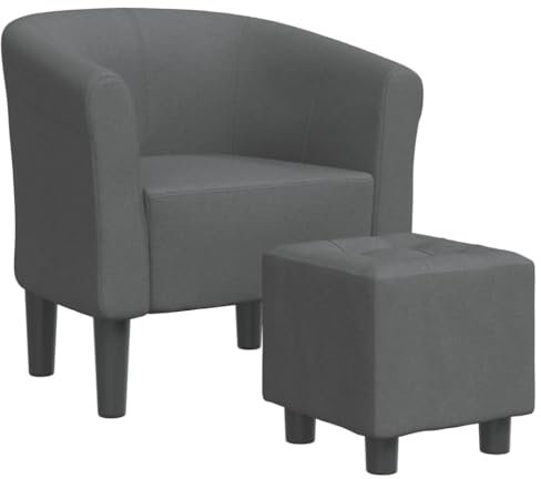 vidaXL Fauteuil Cabriolet avec Repose-Pied, Chaise avec Accoudoirs, Canapé avec Dossier, Siège Rembourré Salon Chambre, Gris Foncé Tissu