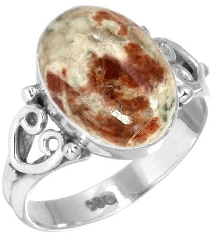 Jeweloporium Brauner Granat in Kalkstein Silberring Größe 55 (17,5), 925 Sterling Silber Ring für Frauen, Natürlicher ovaler Edelstein Boho Schmuck