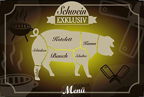 DekoDrom® Holz Schild 20x30 cm Schwein Exklusiv Auflistung Kotlett Kamm Schulter Bauch Schinken Eisbein Menü Fleisch Tafel Wand Deko Bar Kneipe Cafe Sammler Geschenk