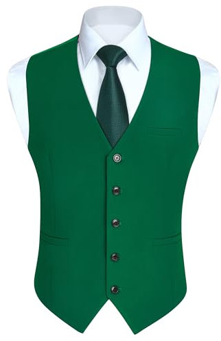 HISDERN Weste Herren Elegant Anzugweste für Herren Regular Fit Anzug Westen Herrenweste Hochzeitsweste Männer Business Hochzeit Anzugwesten,Grün 2,XL