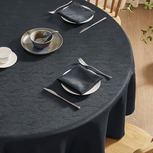 Softalker Tischdecke Outdoor rund 140 Dunkelgrau abwaschbar Weihnachten Wasserabweisend Jacquard-Wellenmuster Abwischbar Fleckschutz rundes Tischtuch Draußen Party Geburtstag Silvester Hochzeit Garten