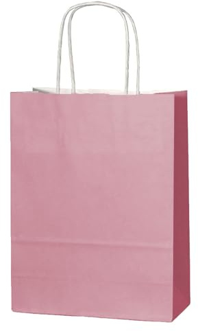 Thepaperbagstore 30 Altrosa kleine Papiertüten mit Henkel 18 x 22 x 8 cm | Farbige, recycelbare Kraftpapiertüten für Süßigkeiten, Geschenke, Hochzeiten, Partys & Events.