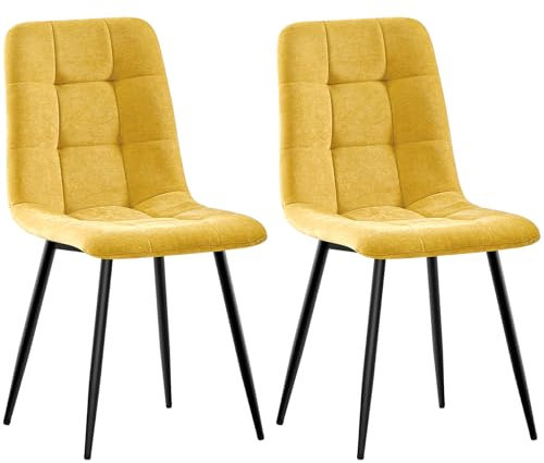 ANVOFONG Esszimmerstühle 2er Set,Küchenstuhl aus Leinenstoff,Polsterstühle mit Eisenfüßen,Stuhl Schlafzimmer,Wohnzimmer Stühle-gelb