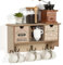 JUJOYBD Organizador de café rústico de madera, estante de pared con 3 cestas extraíbles y ganchos dobles, estante de pared para tazas de café