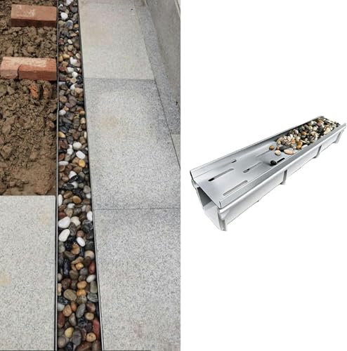 Canaletta Scolo Acqua Piovana Corredo di Scarico del Canale Esterno, Drenaggio Rettangolare con Griglia in Acciaio Inox e Fossa in Resina, Grondaia per Bloccare i Detriti, Tagliabile(W35cmxH45cm(13 3/