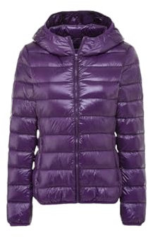Piumino invernale da donna ultra leggero cappotto caldo giacche anatra femminile parka con cappuccio viola M, Viola, M
