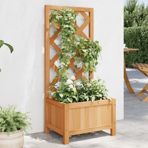 IKAYAA Jardinera con Enrejado Madera Jardinera con Celosía Macetero con Soporte para Flores Plantas en Exterior Terraza Jardín Balcón Marrón 40 x 30 x 90 cm#2