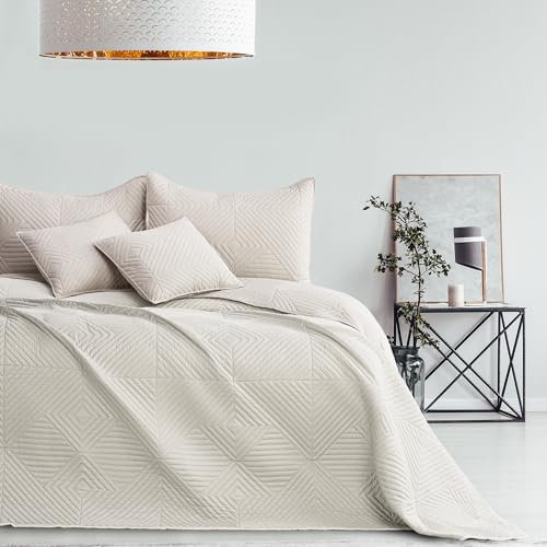 RESTILO Tagesdecke 260x280 cm Creme Hellbeige Bettüberwürf zweiseitig Ultrasonic Steppung Polyester Softa