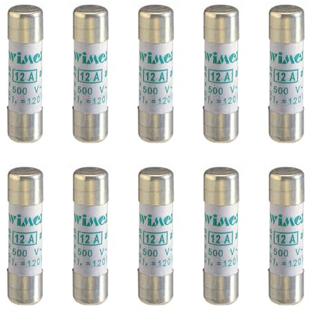 Lot de 10 fusibles, cylindrique 8 x 32 8,5 x 31,5 mm, 400 V 1 A, utilisation aM, protection courants de démarrage, surcharges, moteurs, transformateurs, céramique, stéatite, puissance coupure 20 ka